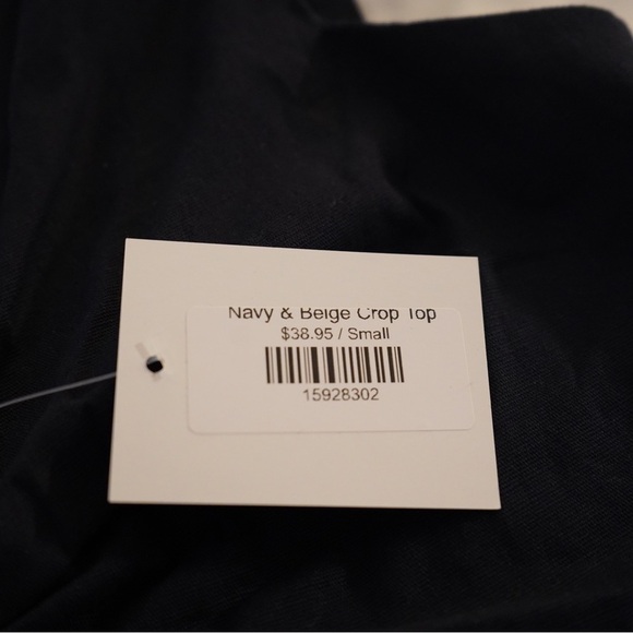 Navy and Beige Tie Crop Top - Picture 3 of 4